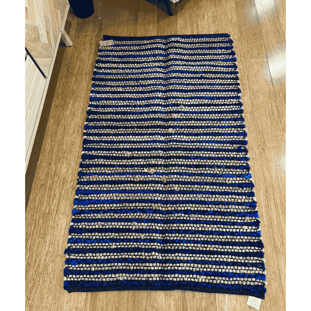 Handwoven Jute Striped Blue Rug – Artisan Floor Decor