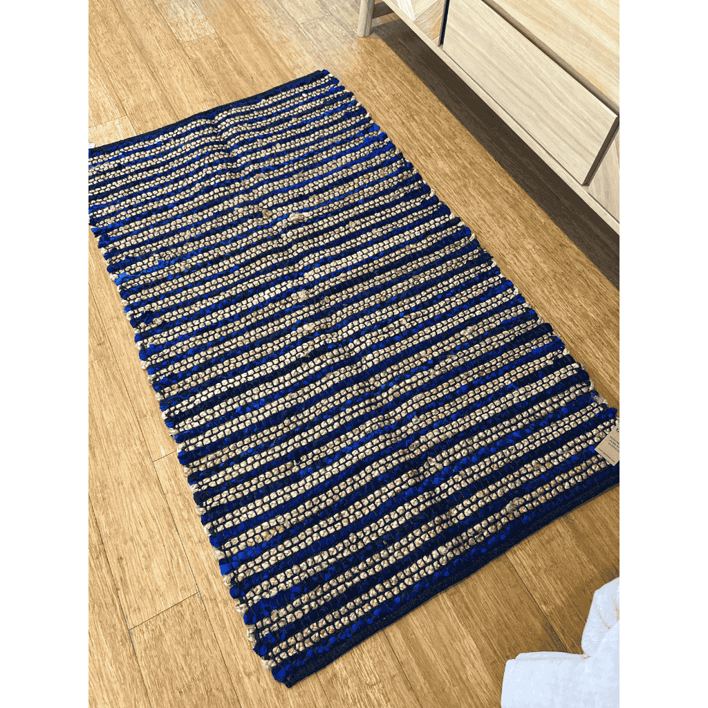 Handwoven Jute Striped Blue Rug – Artisan Floor Decor
