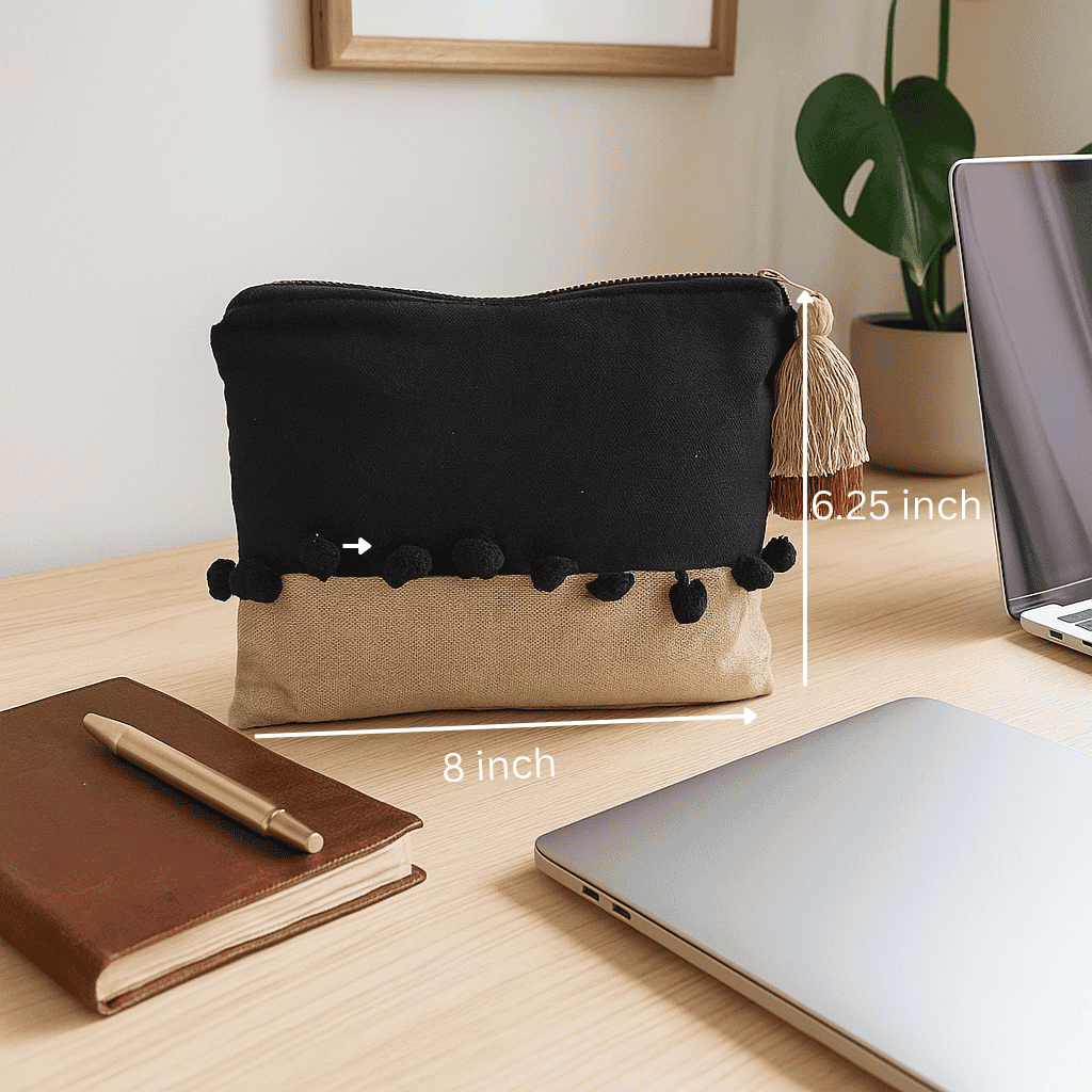 Monotone Embroidered Cotton Travel Pouch