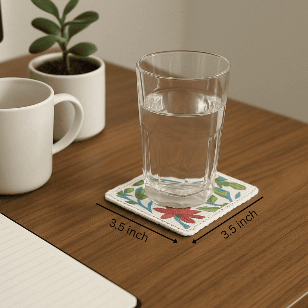 Block Printed Botanical Coasters – Handcrafted Cotton Set of 6
