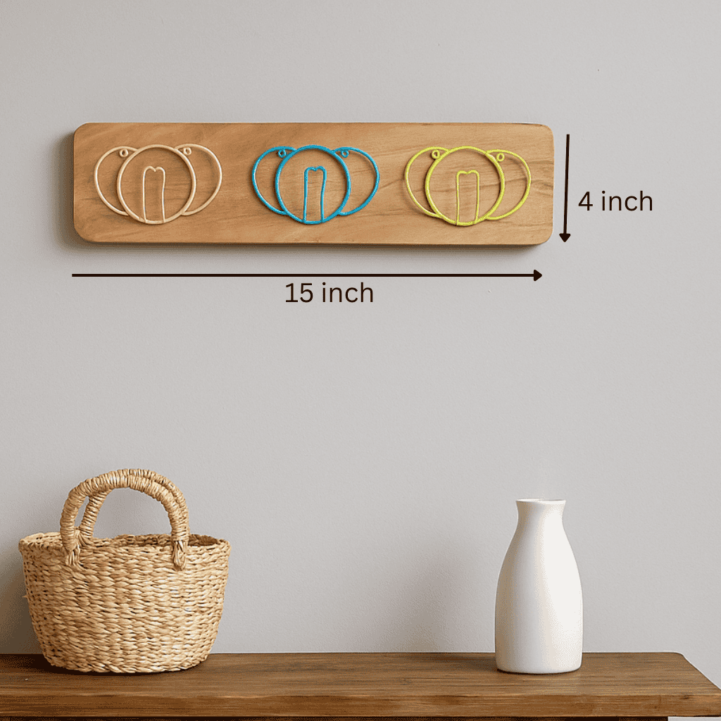 Pastel Coiled Elephants Wooden Wall Hook