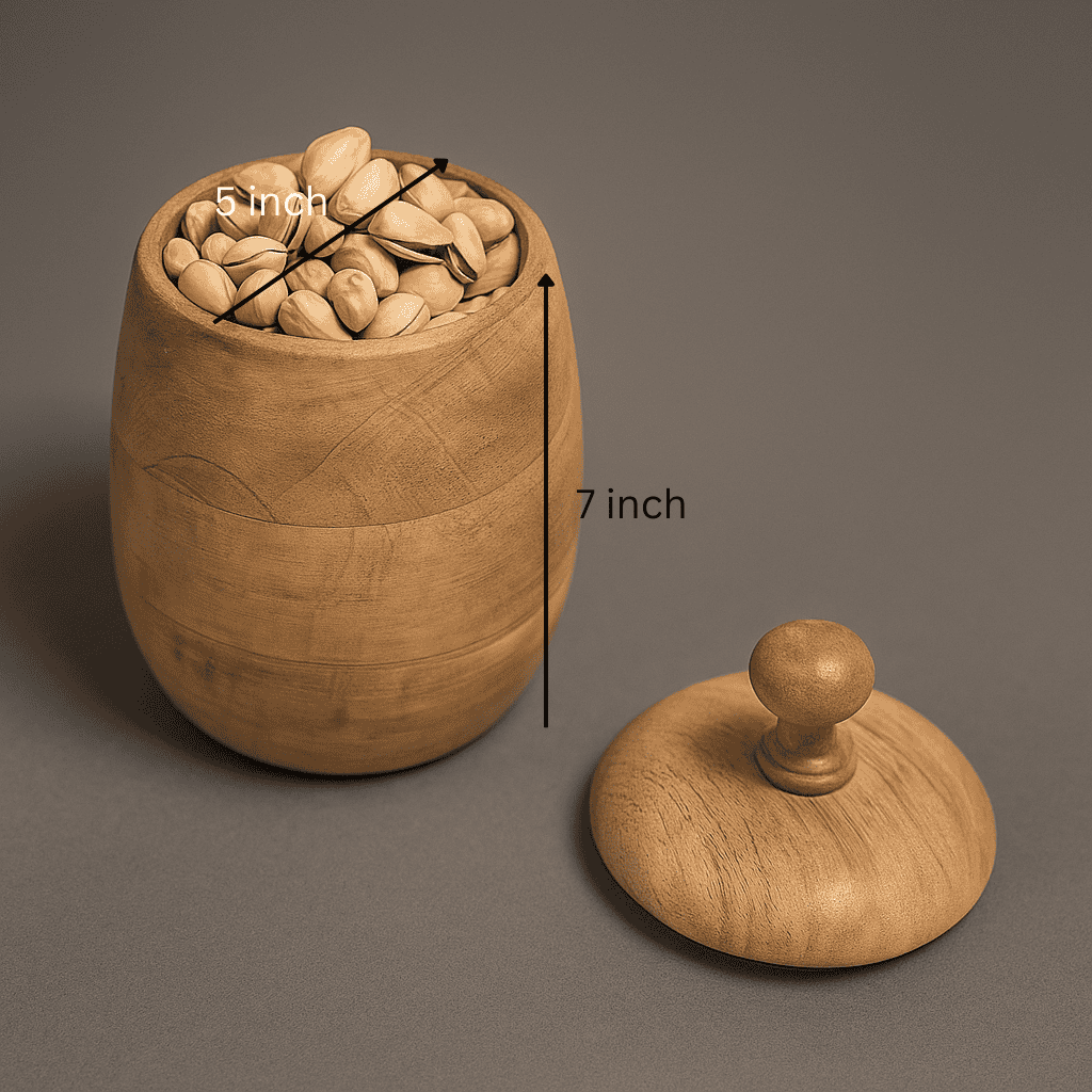 Classic Barrel-Shaped Wooden Jar With Lid