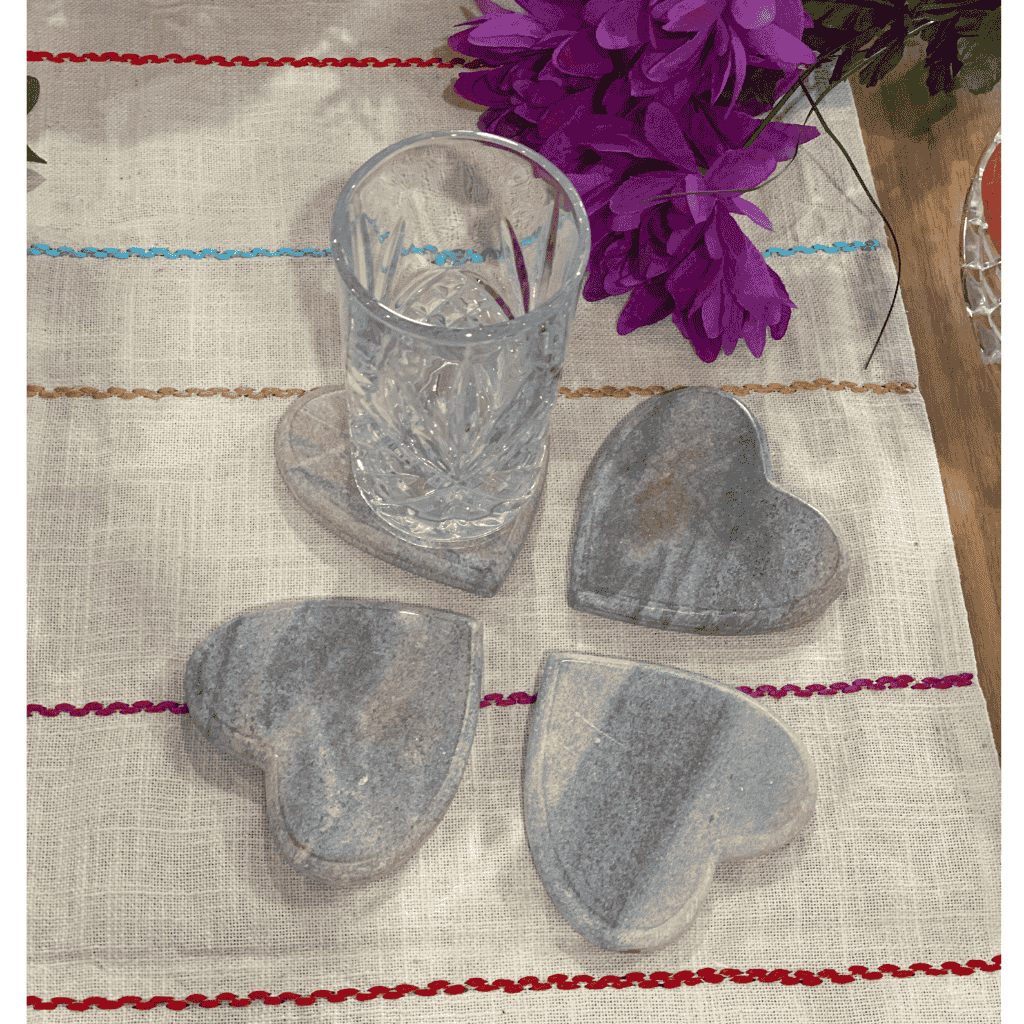 Heart-Shaped Hand Cut Marble Coasters (set of 4)