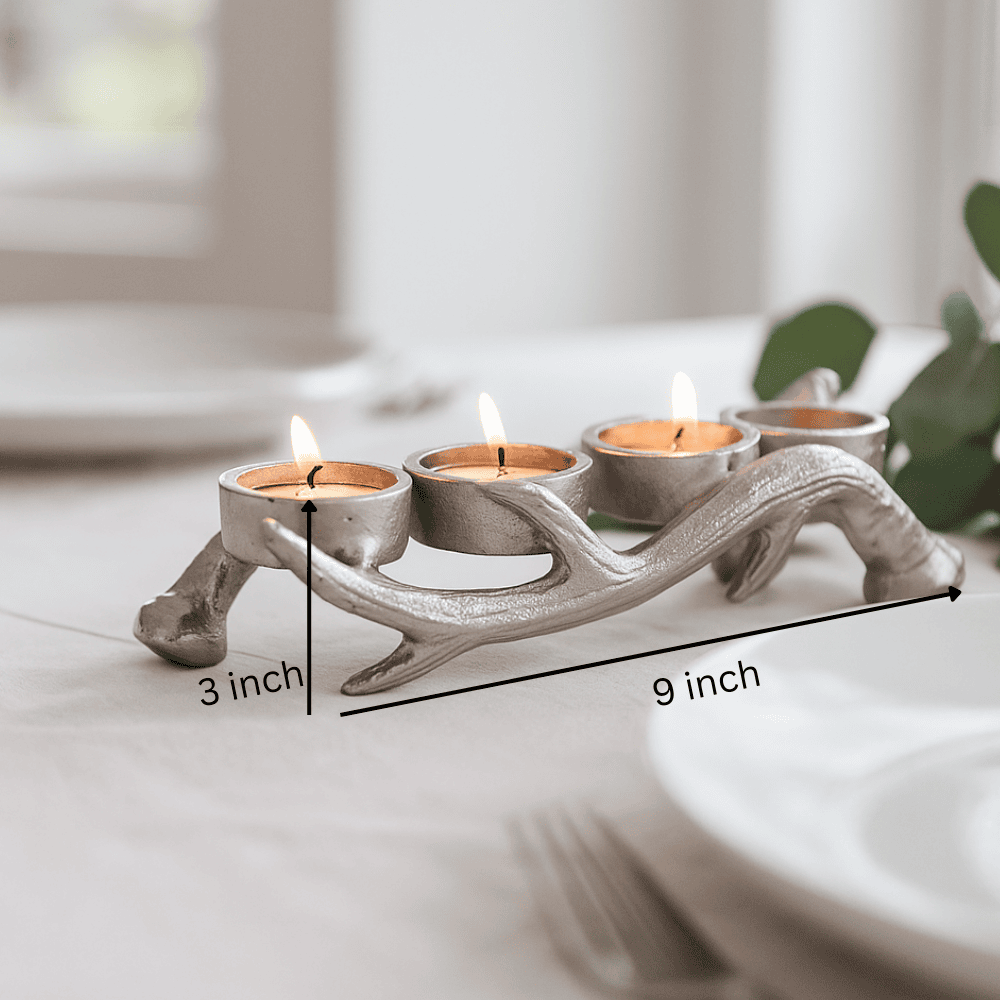 Silver Reindeer Horn Tealight Candle Holder – Festive Accent