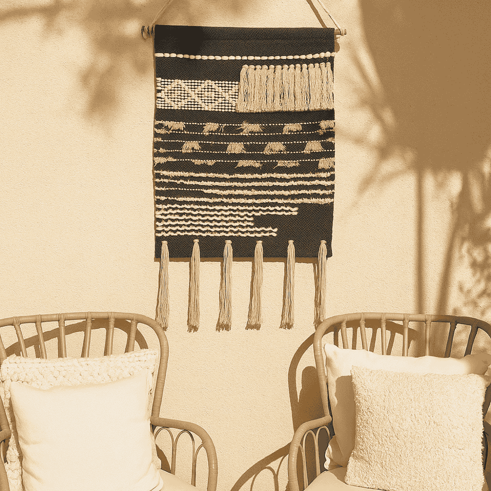 Boho Cotton Wall Hanging with Tassels – Handwoven Textured Decor