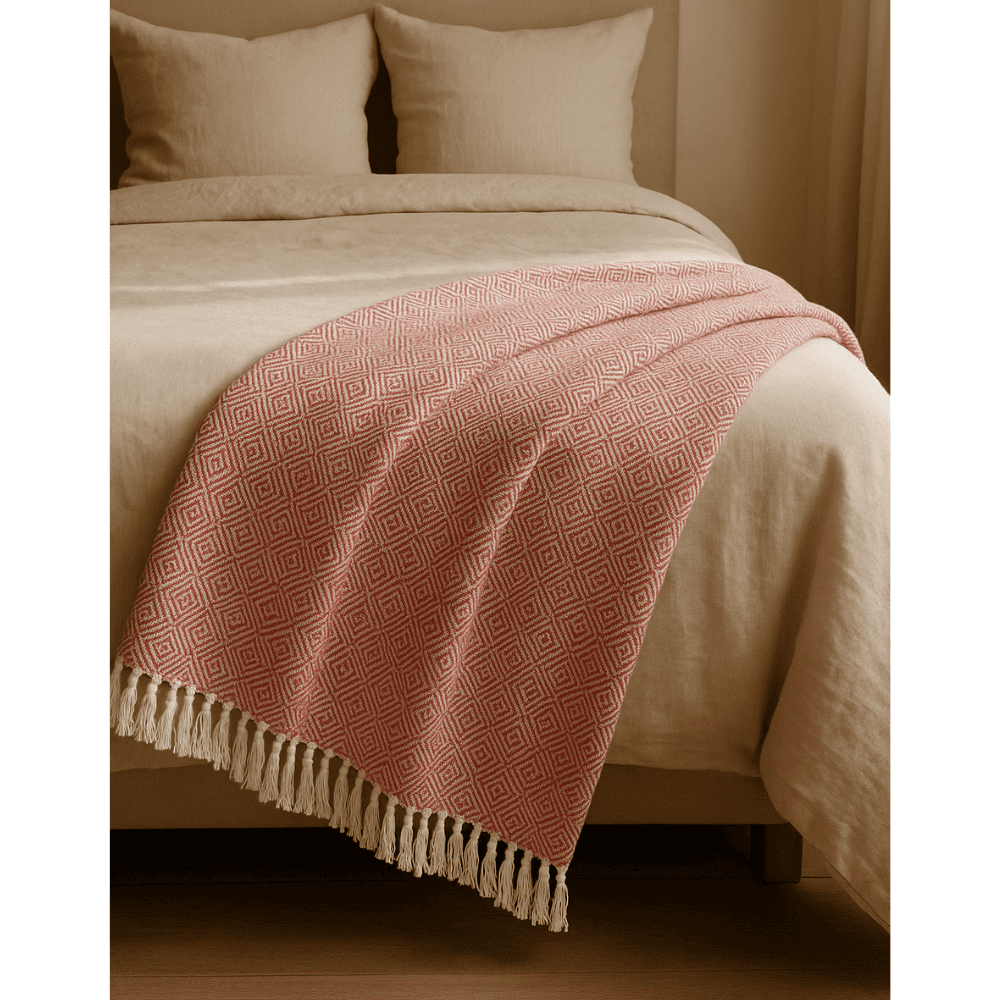 Handwoven Cotton Geometric Tassel Throw – Soft Artisan Blanket
