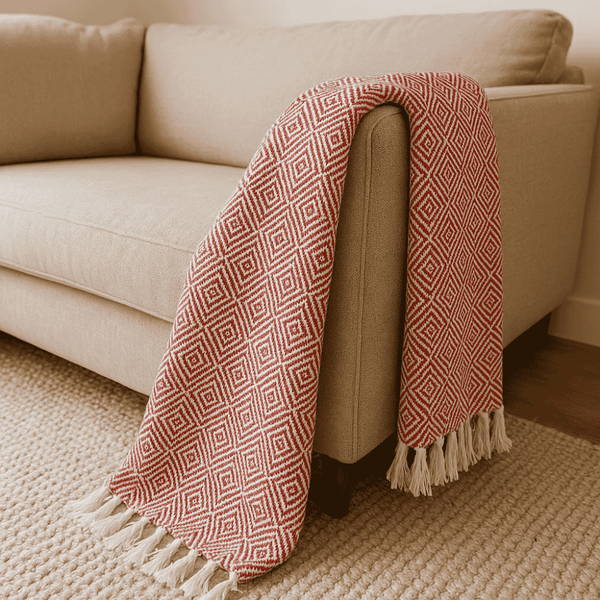 Geometric Throw Blanket | Tasseled Soft Cotton Boho Decor