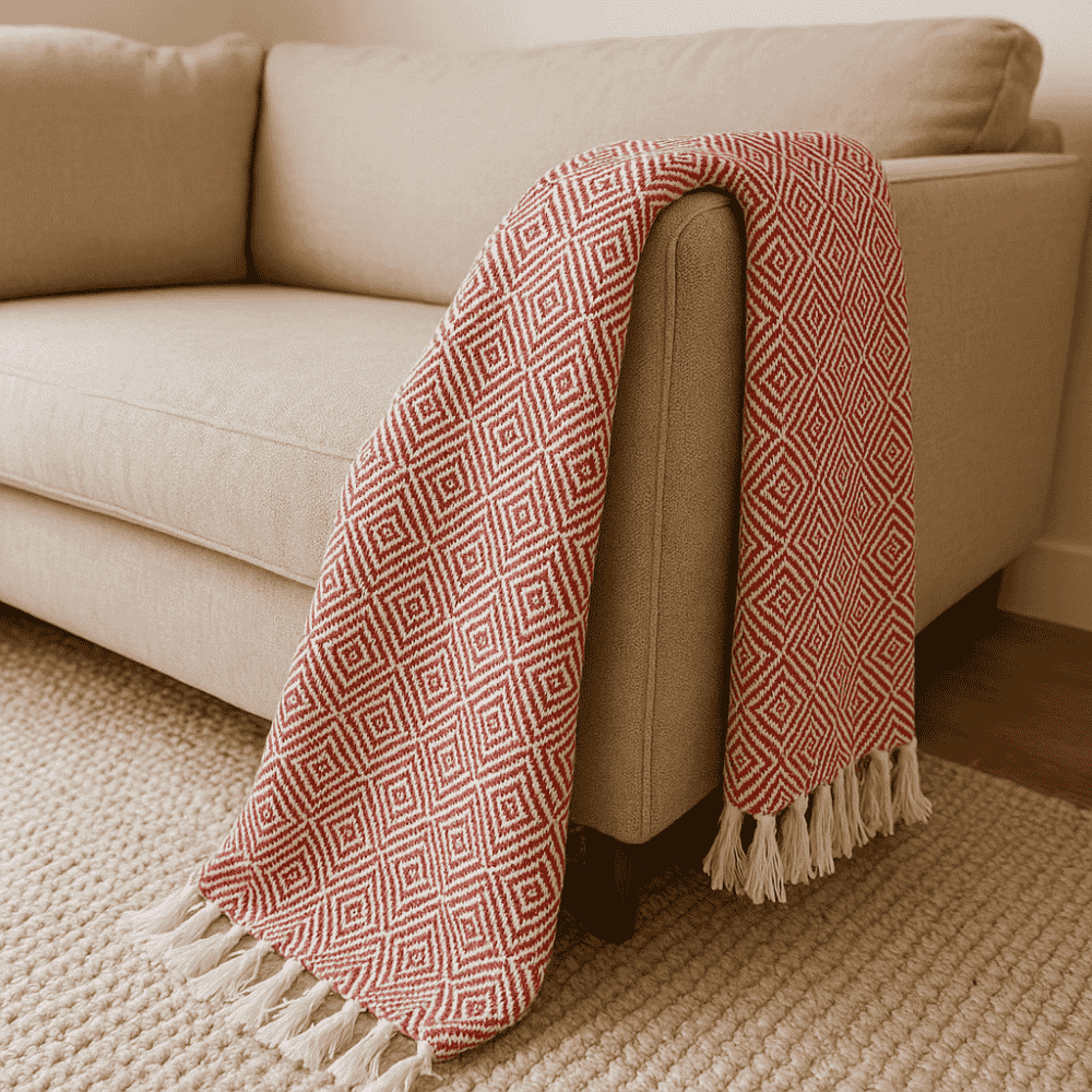 Handwoven Cotton Geometric Tassel Throw – Soft Artisan Blanket