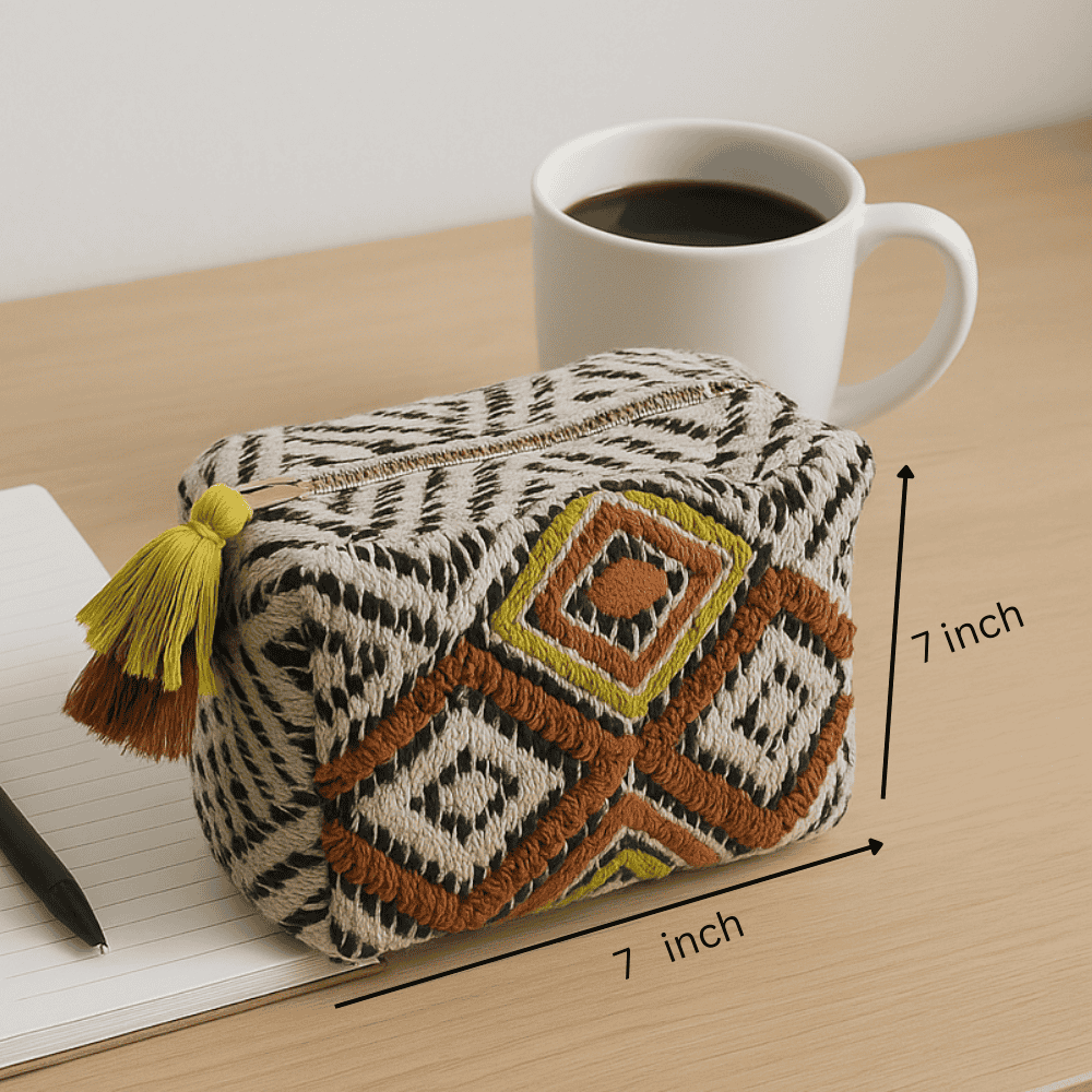 Embroidered Cotton Travel Pouch – Quilted Boho Organizer