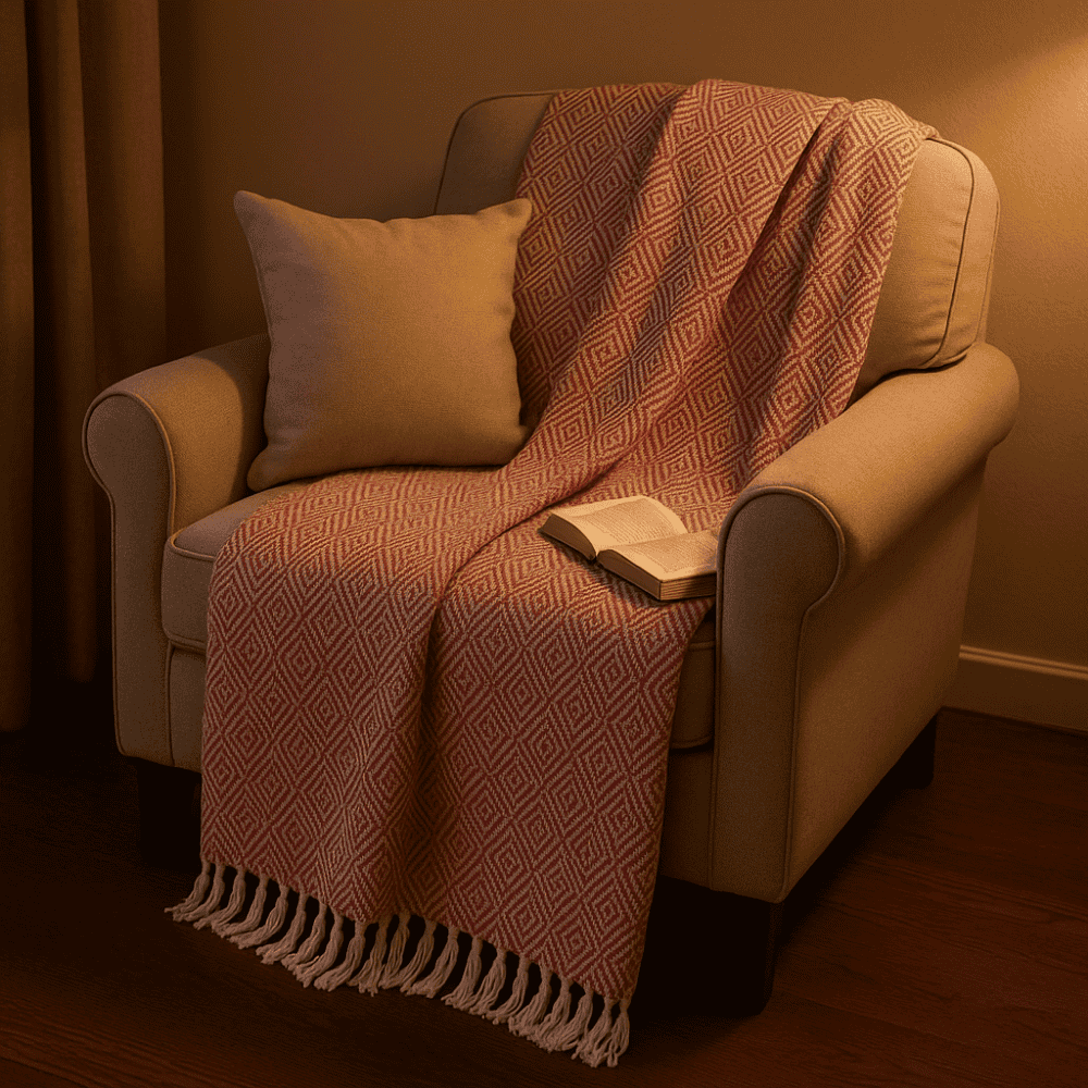 Handwoven Cotton Geometric Tassel Throw – Soft Artisan Blanket