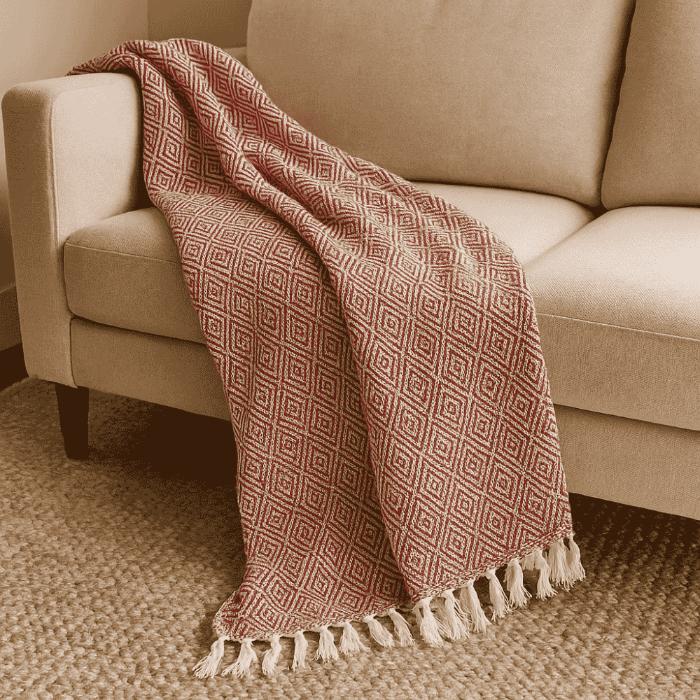 Handwoven Cotton Geometric Tassel Throw – Soft Artisan Blanket