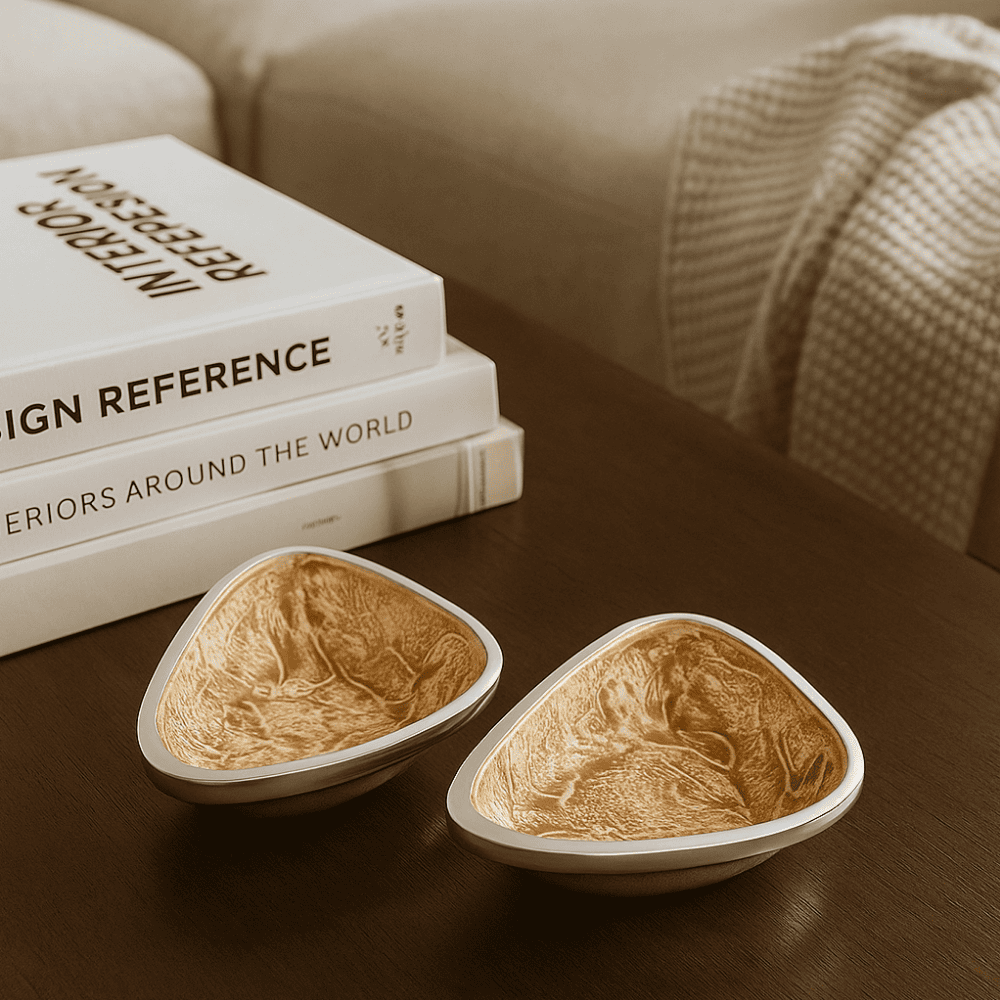 Textured Aluminium Triangular Bowls (Set of 2)