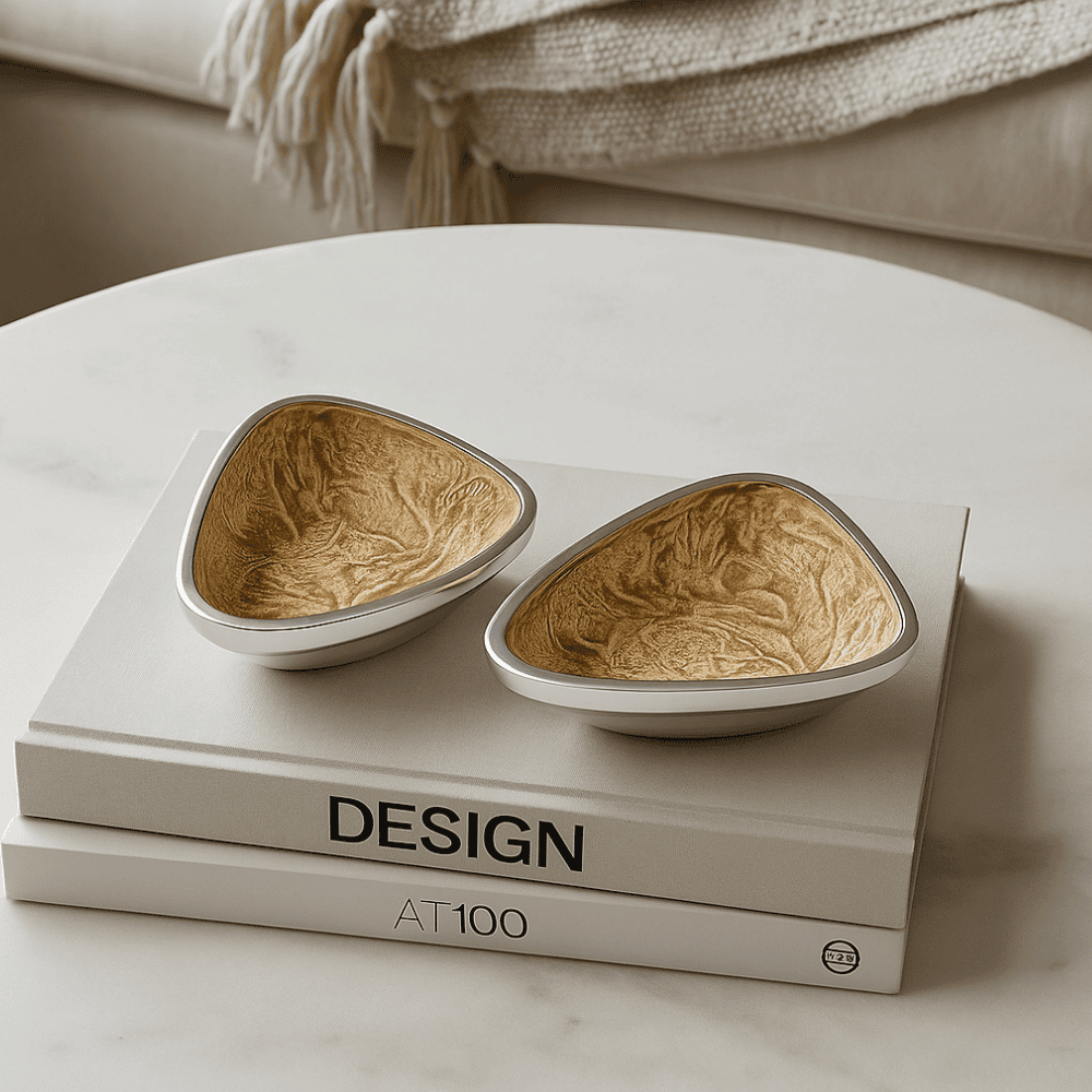 Textured Aluminium Triangular Bowls (Set of 2)