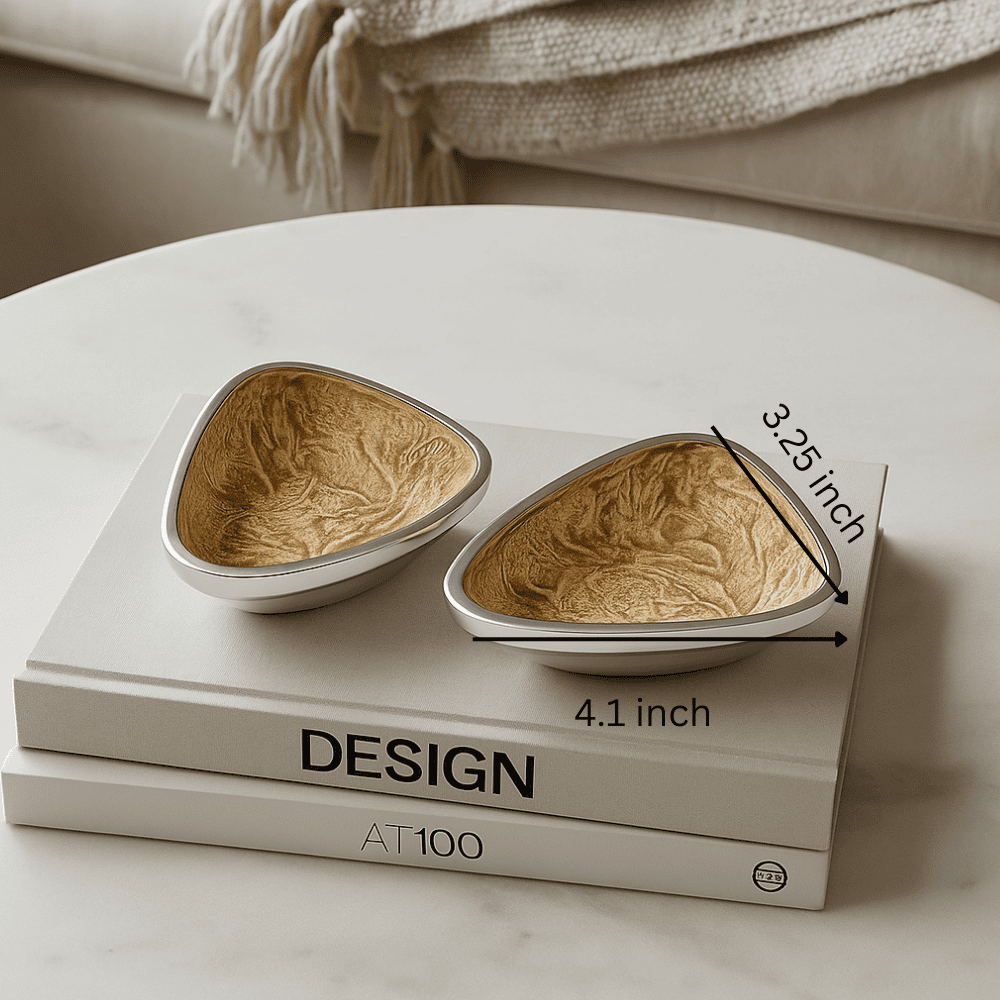 Textured Aluminium Triangular Bowls (Set of 2)