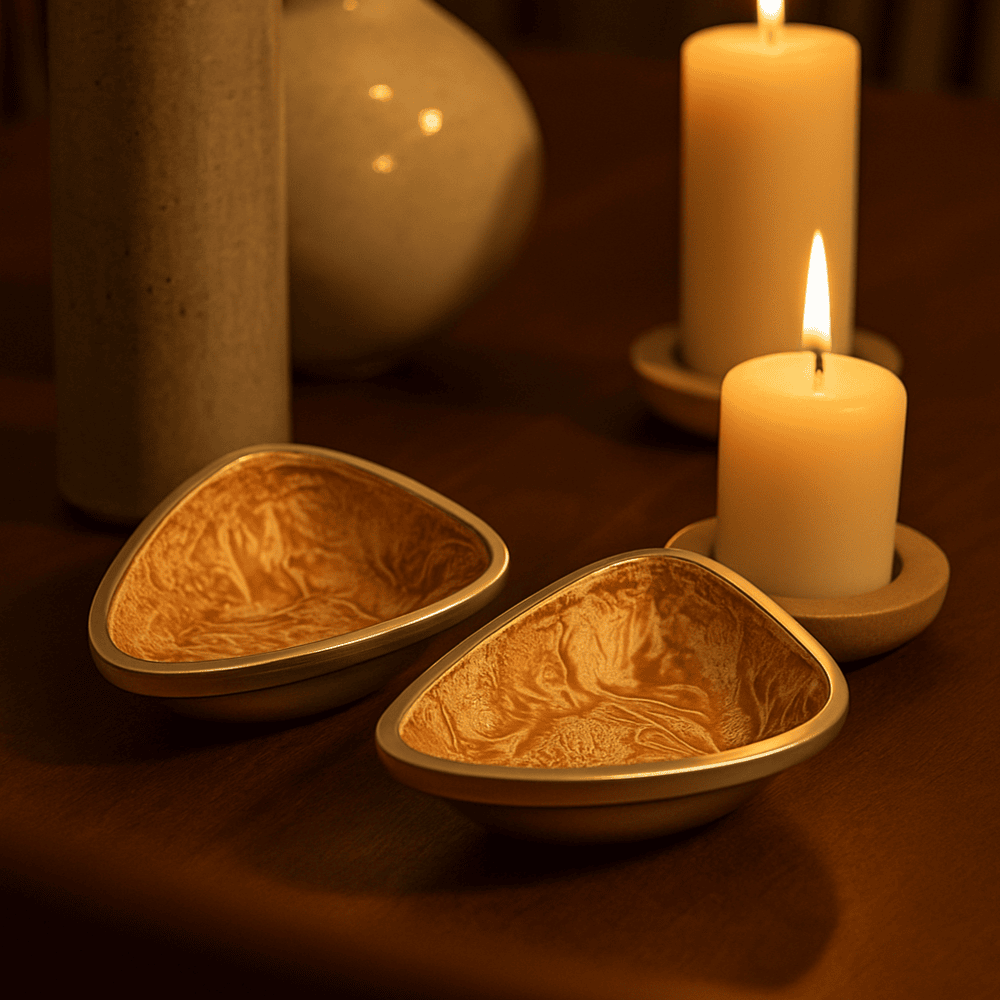 Textured Aluminium Triangular Bowls (Set of 2)