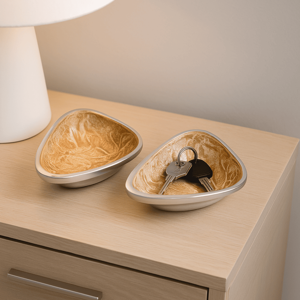 Textured Aluminium Triangular Bowls (Set of 2)