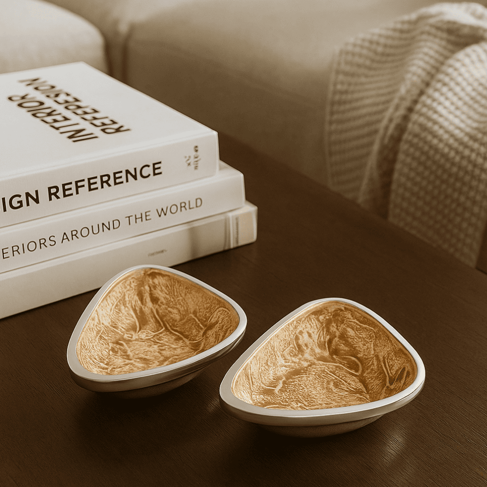 Textured Aluminium Triangular Bowls (Set of 2)