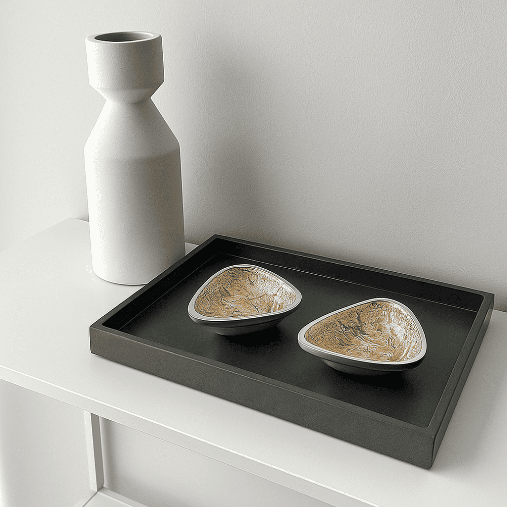 Textured Aluminium Triangular Bowls (Set of 2)