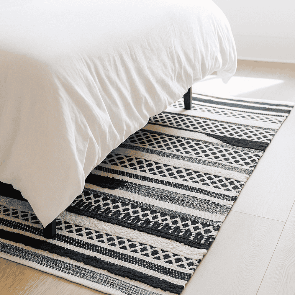 Handwoven Monochrome Panelled Cotton Rug