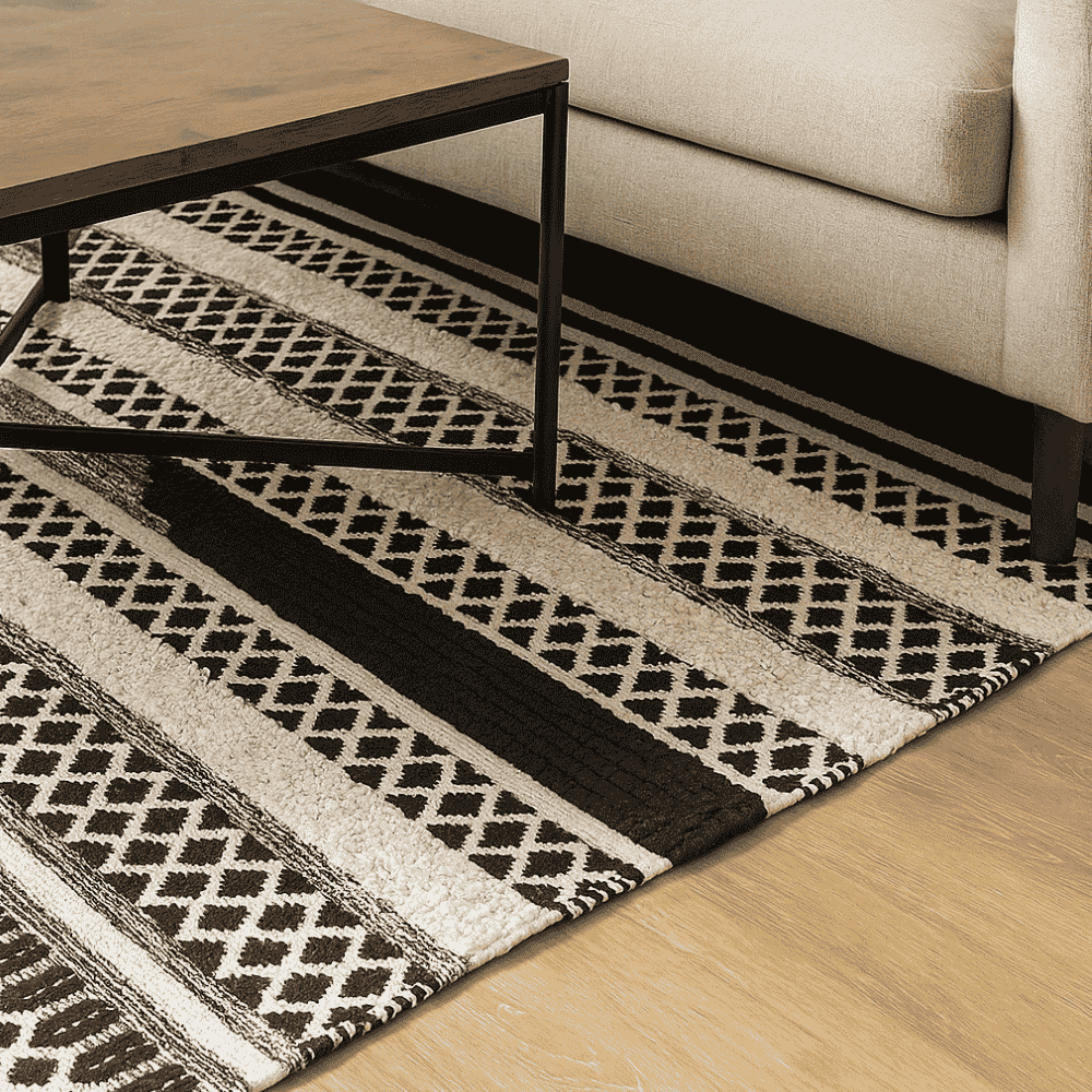 Handwoven Monochrome Panelled Cotton Rug