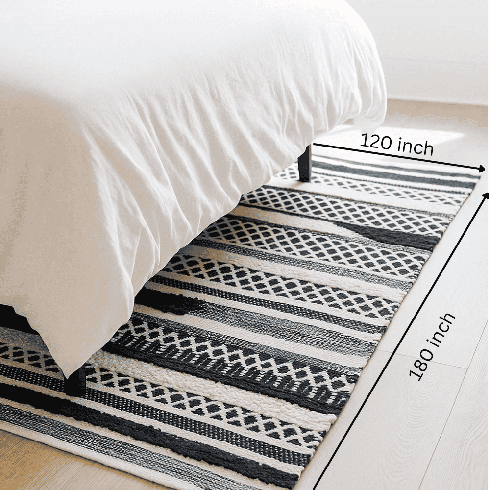 Handwoven Monochrome Panelled Cotton Rug