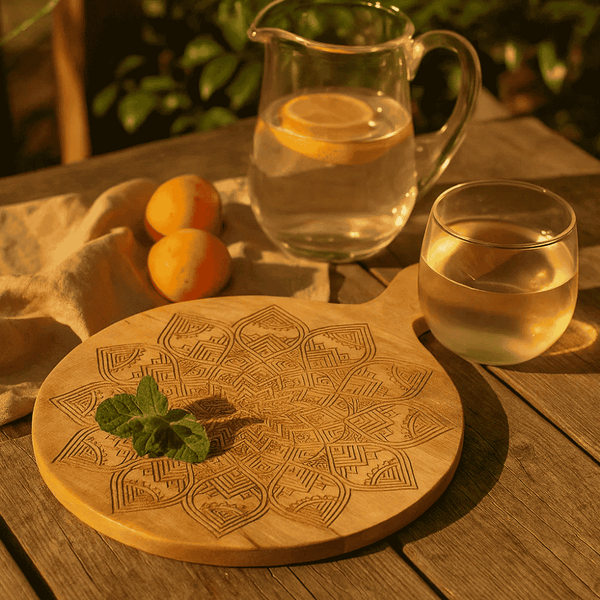 Engraved Chopping Board | Floral Motif Wooden Rustic Kitchen
