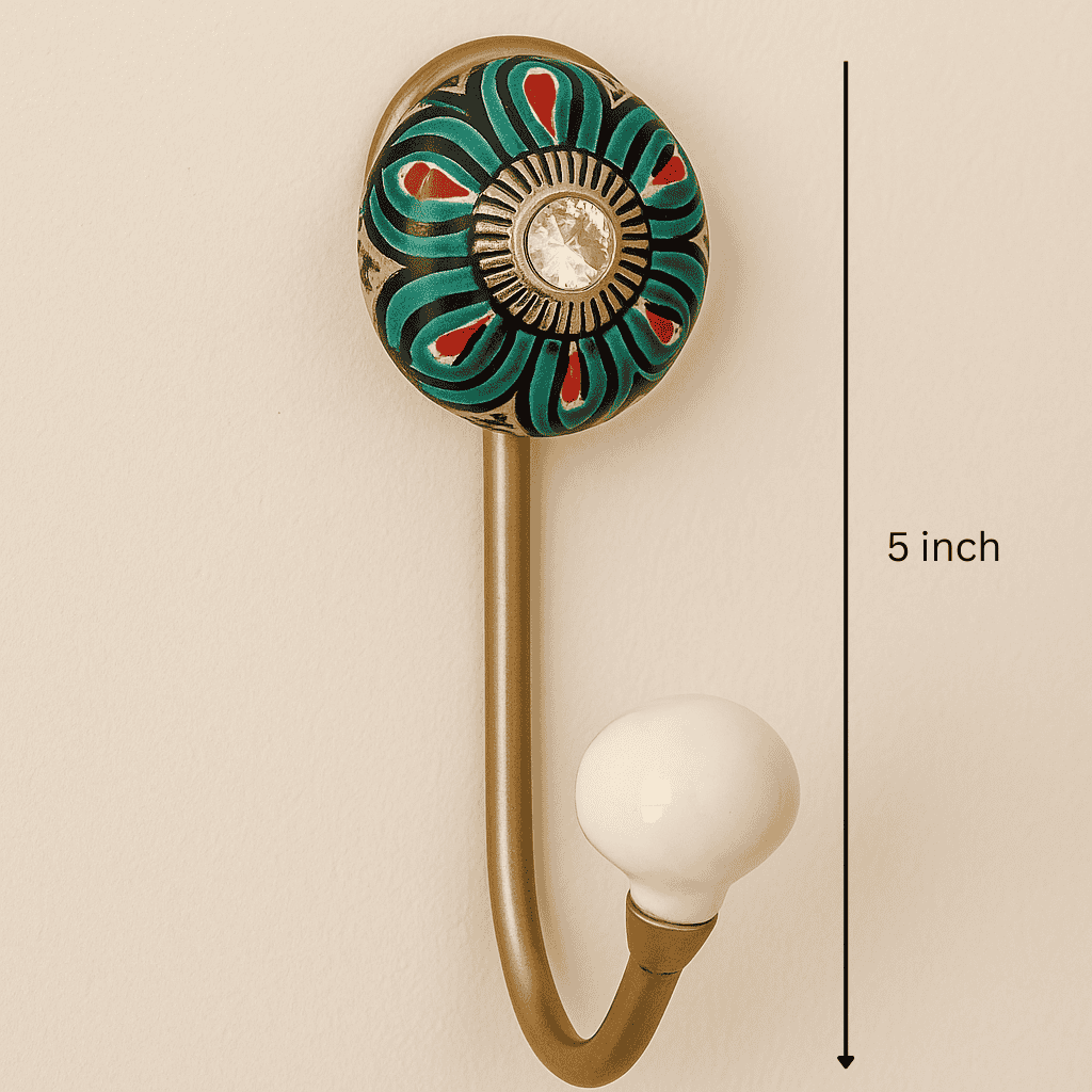 Ceramic Floral &amp; Gold-Toned Iron Hooks – Wall Hooks (Set of 6)