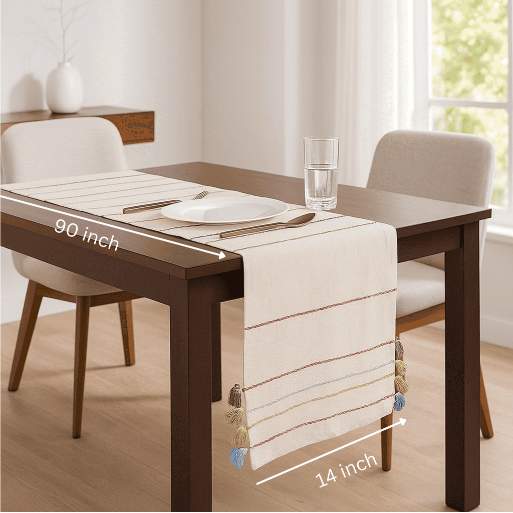 Minimal Cotton Table Runner with Threadwork &amp; Tassels