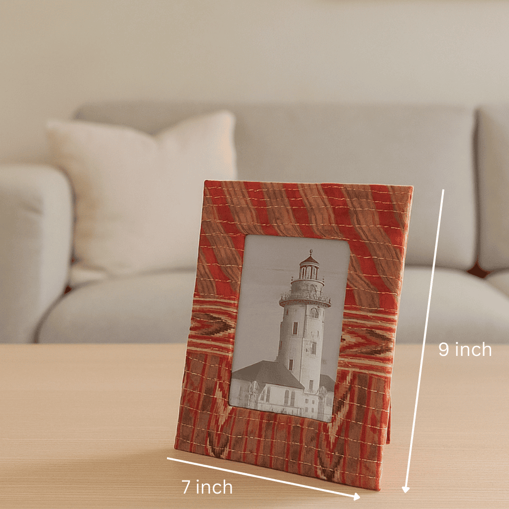 Handmade Maroon Kantha Upcycled Fabric Photo Frame