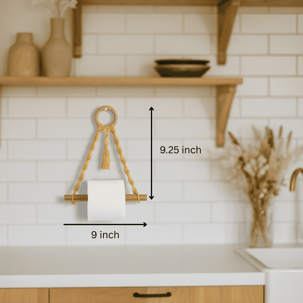 Macrame &amp; Wood Hanging Toilet Roll Holder – Handmade