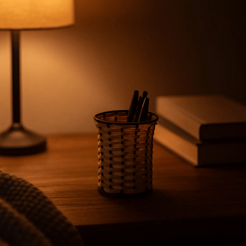 Handcrafted Cane &amp; Iron Pen Stand