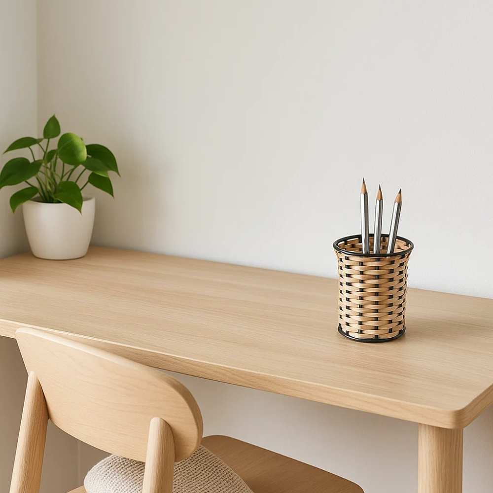 Handcrafted Cane &amp; Iron Pen Stand