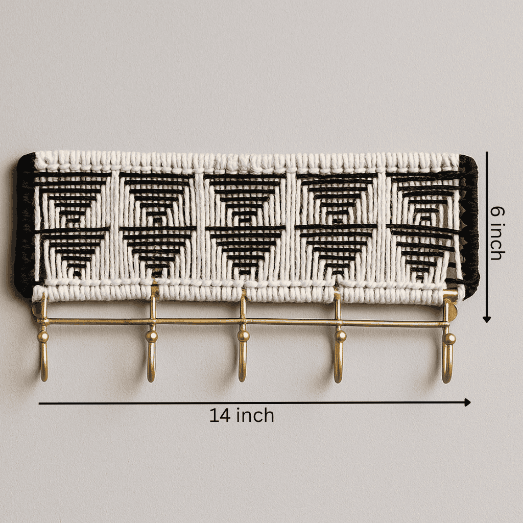 Monochrome Macrame &amp; Gold-Toned Wall Mount Hook