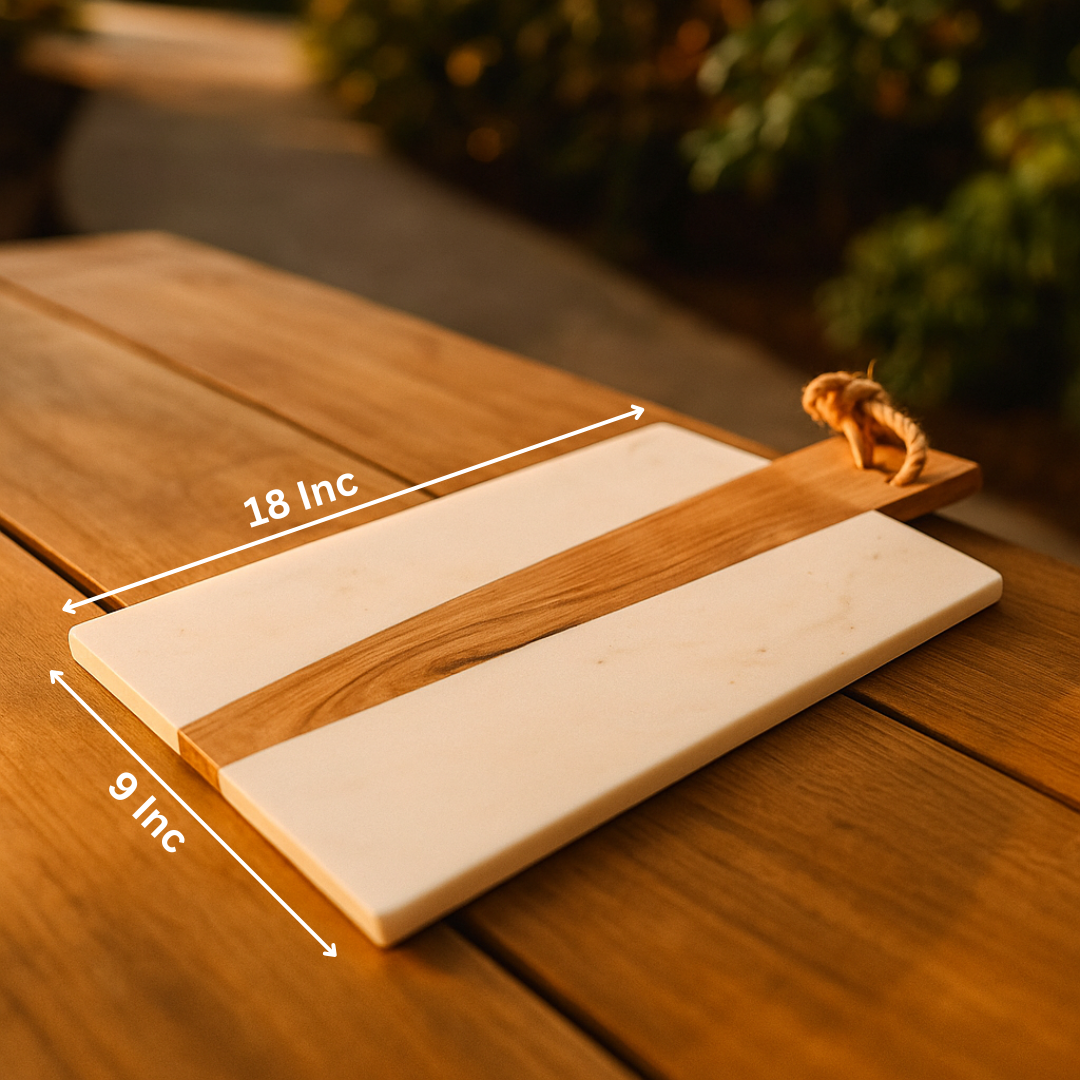 Hand Cut Marble & Acacia Wood