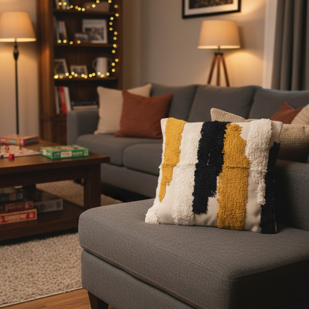 Tufted Multicolor Abstract Cushion Cover – Handwoven Cotton Cushion Cover