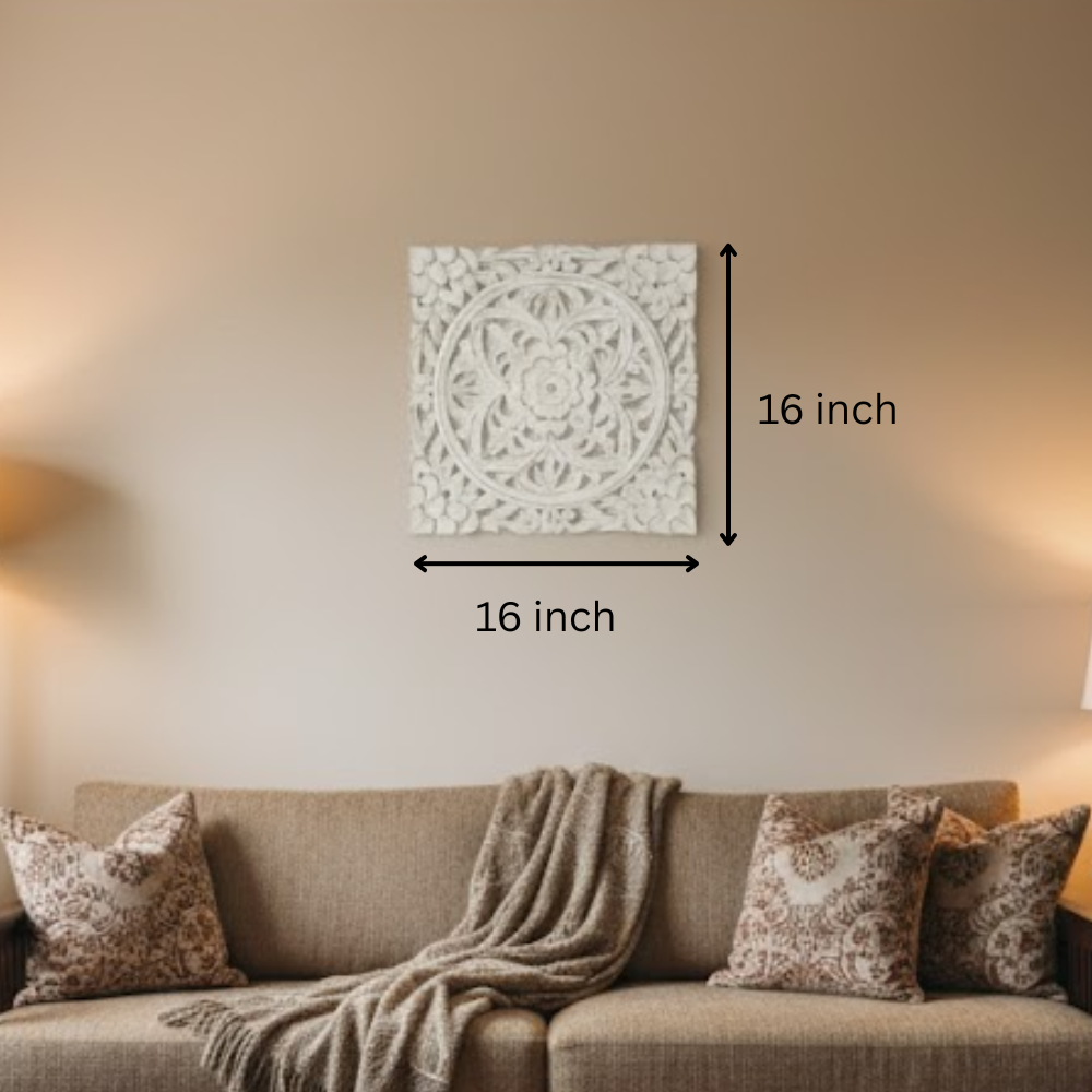 White Medallion Distressed Wall Plaque – Handcrafted Boho Vintage Floral Wall Décor