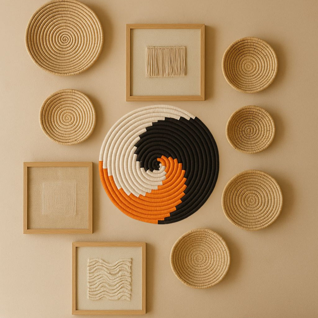 Spiral Boho Handwoven Wall Plate – Round Wall Art in Earthy Tones