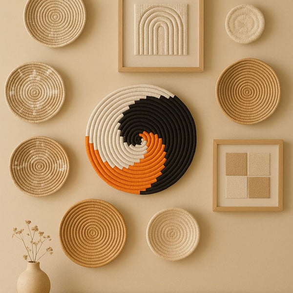 Earthy Spiral Wall Plate | Handwoven Round Boho Decor