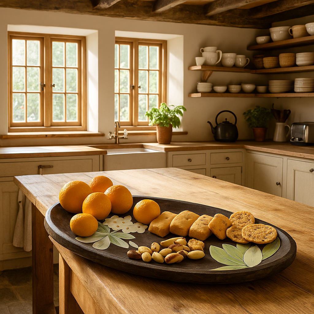 Gleemium Enameled Floral Magnolia Wooden  Serving Platter