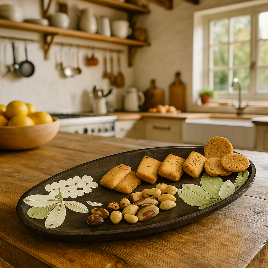 Enameled Floral Magnolia Wooden  Serving Platter