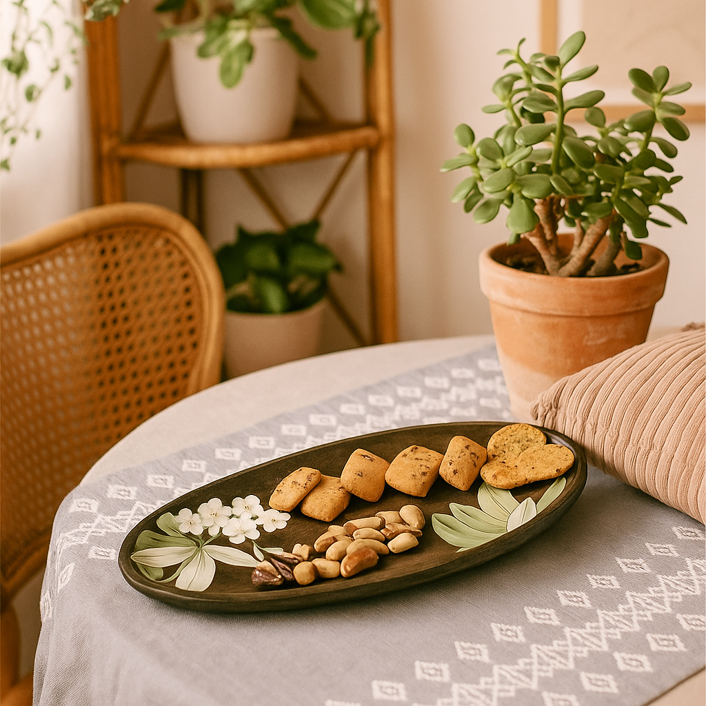 Enameled Floral Magnolia Wooden  Serving Platter