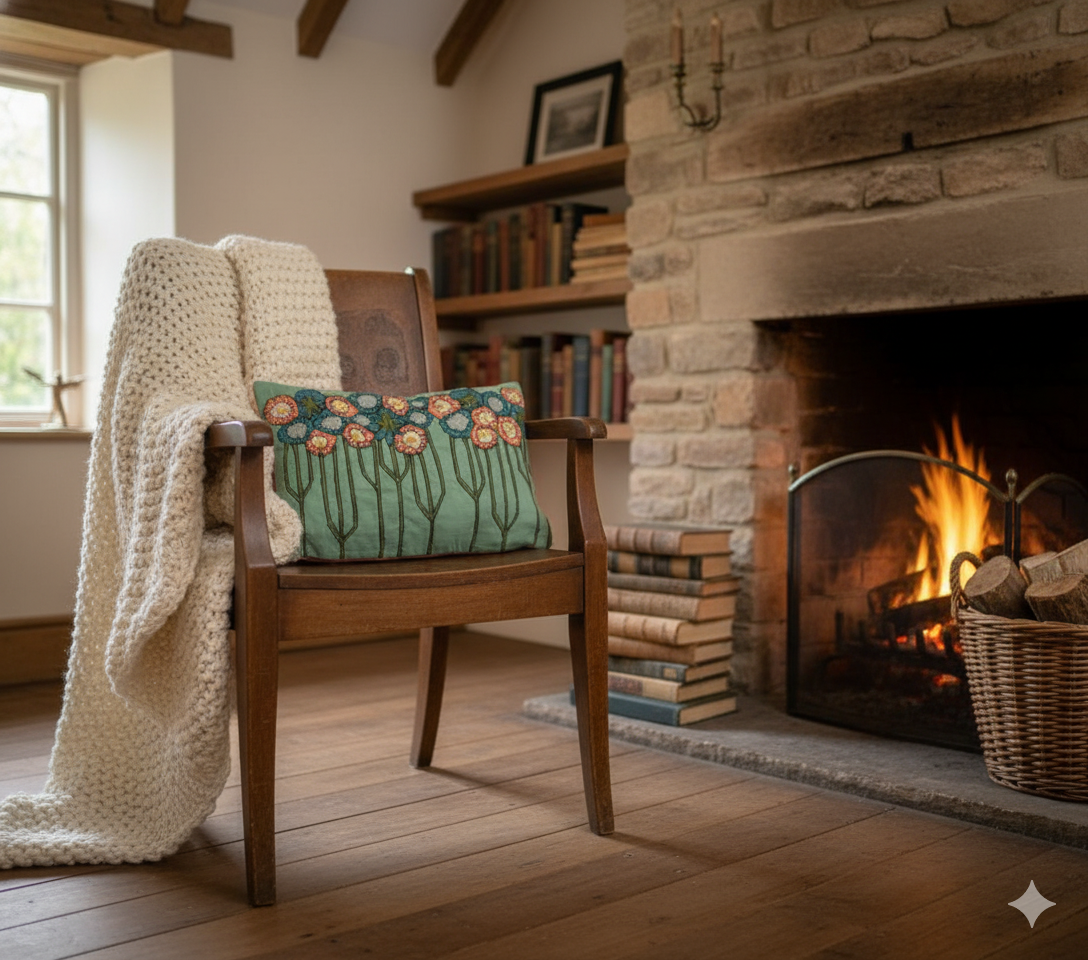 Floral Embroidered Lumbar Cotton Cushion Cover