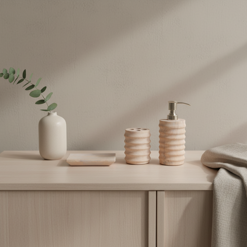 Sandstone Ribbed Classic Bath Accessories Set