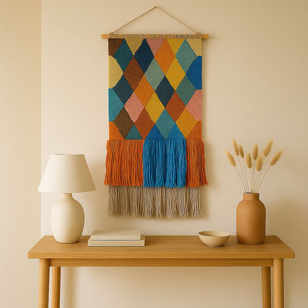 Geometric Wool Fringe Wall Hanging | Handwoven Boho Decor