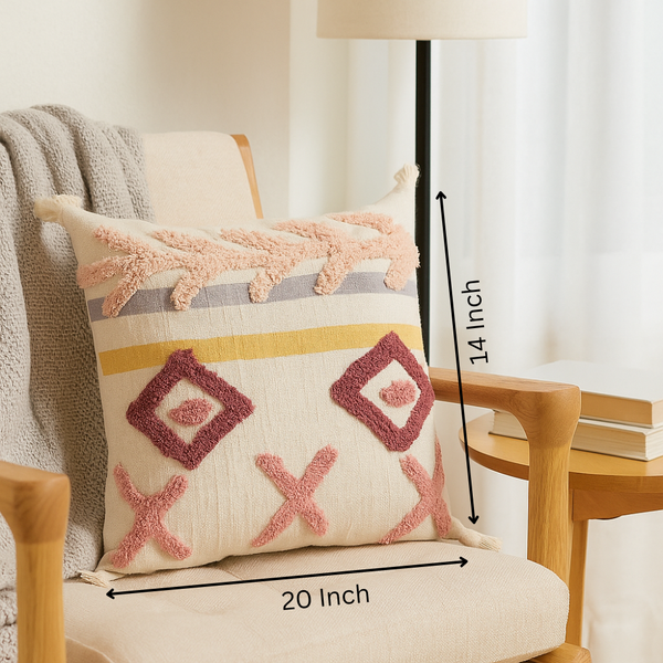 Geometric Tufted Cushion | Hand Tufted Cotton Boho | Gleemium