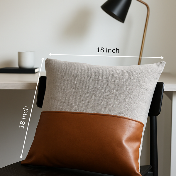 Leather Cushion Cover | Hand-Stitched Cotton Boho Decor