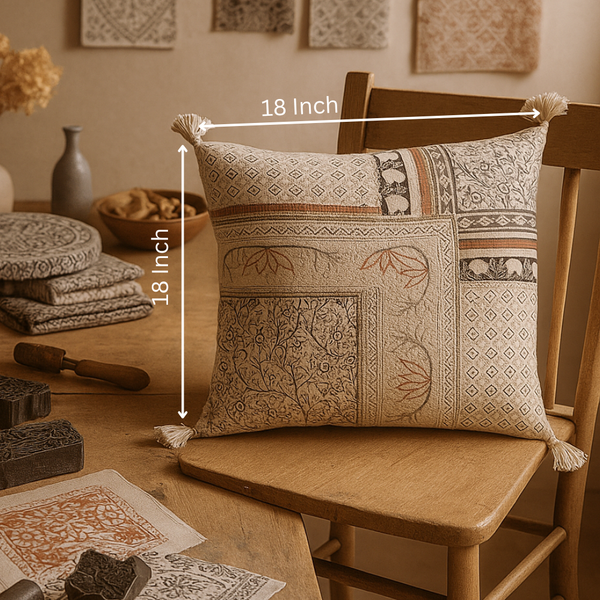 Geometric Floral Cushion Cover | Hand Printed Cotton Boho Decor