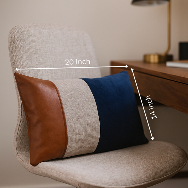 Leather Velvet Cushion Cover | Hand-Stitched Lumbar Boho Decor