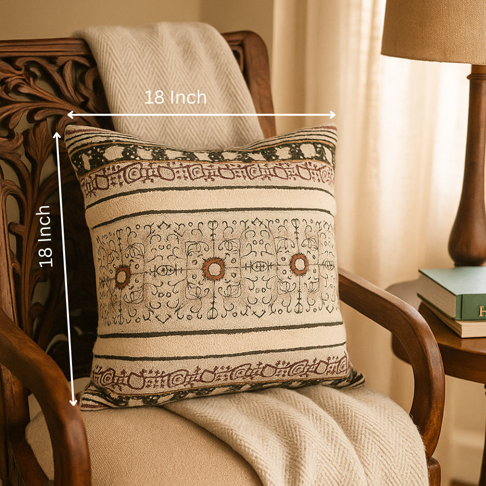 Block Printed Cotton Floral Maximal Cushion Cover - Gleemium Measurement Image