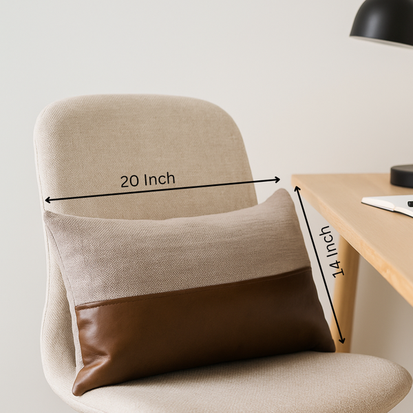 Leather Lumbar Cushion Cover | Hand-Stitched Cotton Boho Decor